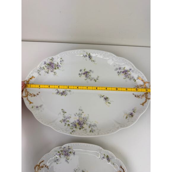 2 LIMOGES Antique CH Field Haviland Purple Flower Gold Accent Scalloped Platters - Picture 7 of 11